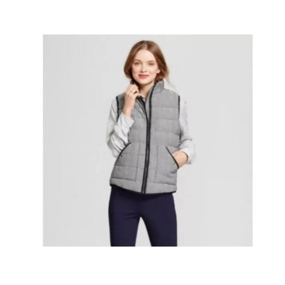 A New Day Women's Black and White Herringbone Puffer Vest Quilted Size XS